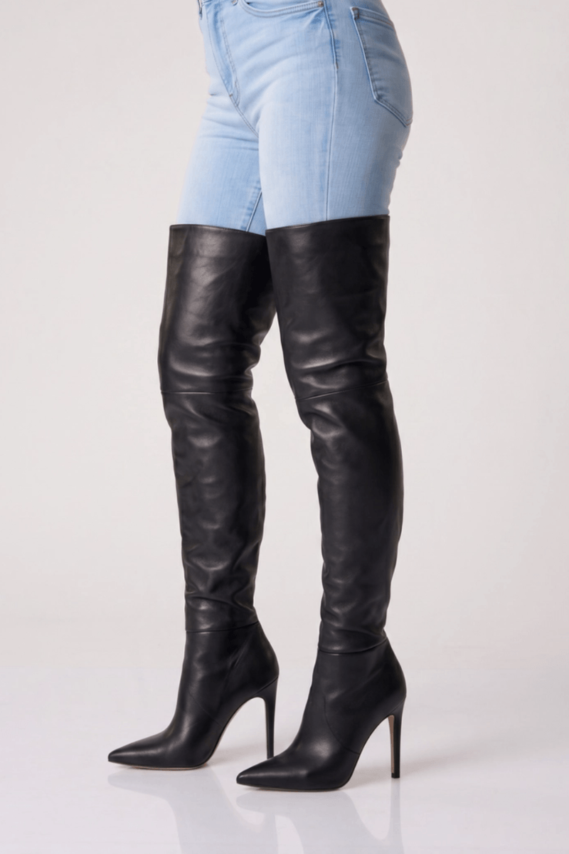 AROLLO Long Overknee Boots Katy - Black Leather - Image 3