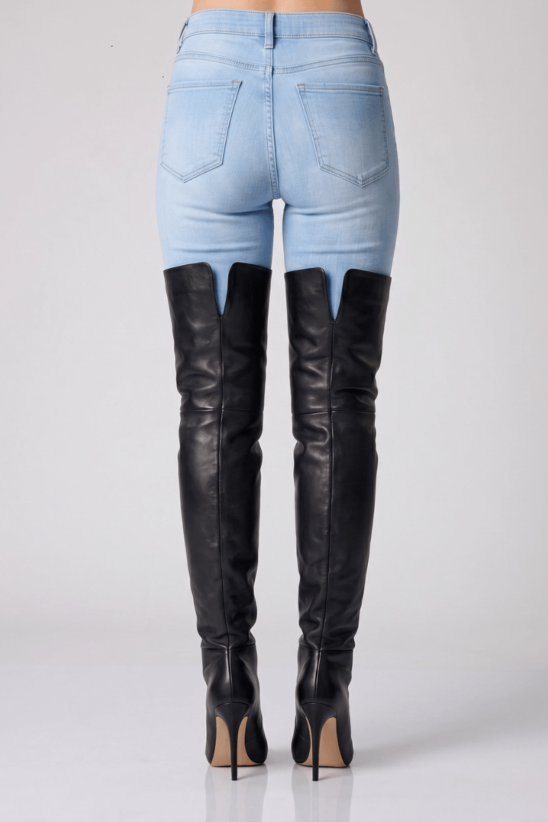 AROLLO Long Overknee Boots Katy - Black Leather - Image 5