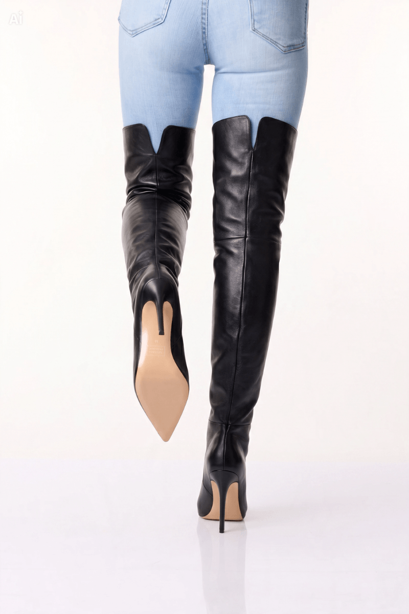 AROLLO Long Overknee Boots Katy - Black Leather - Image 6